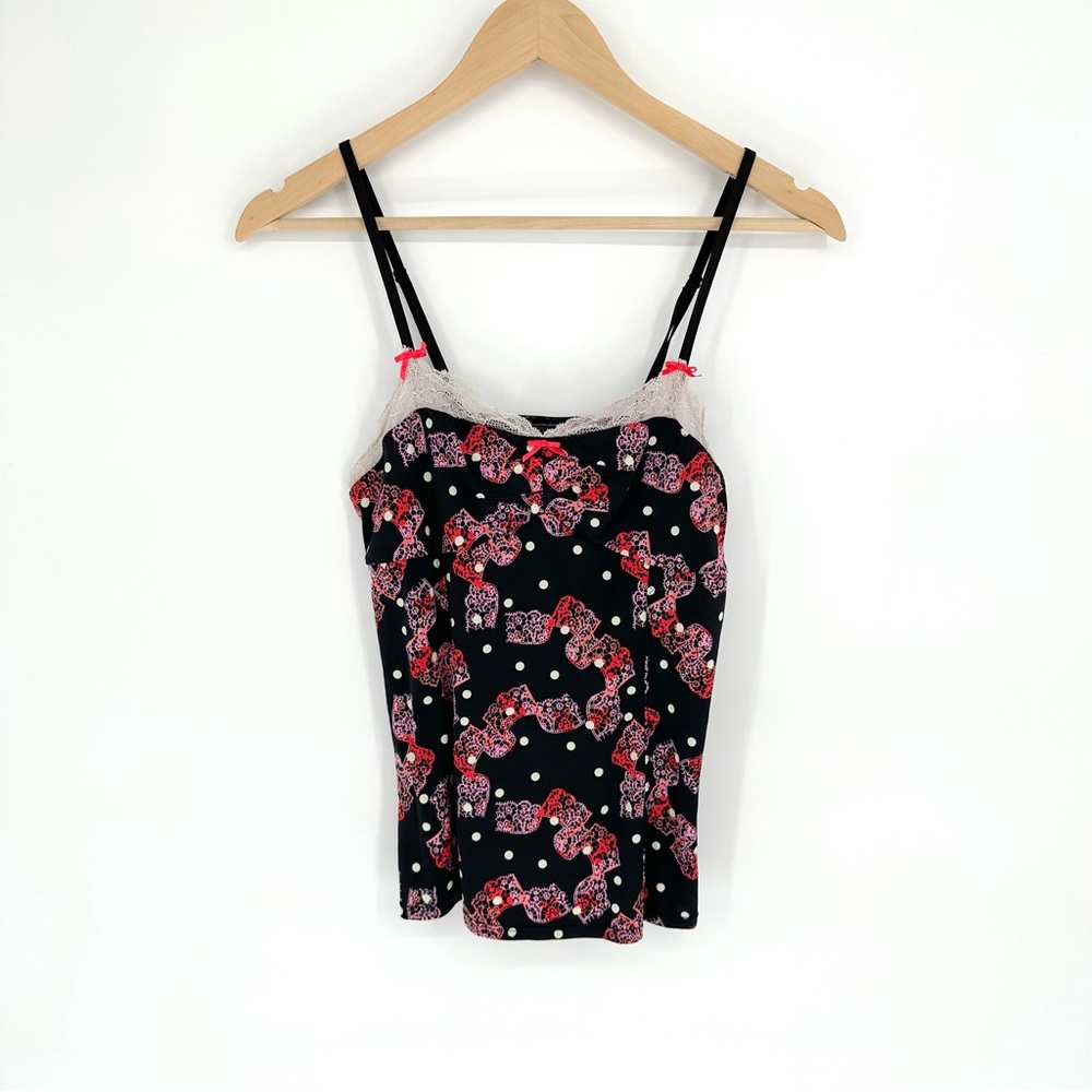 Betsey Johnson Floral Camisole in Black and Pink, Size Medium